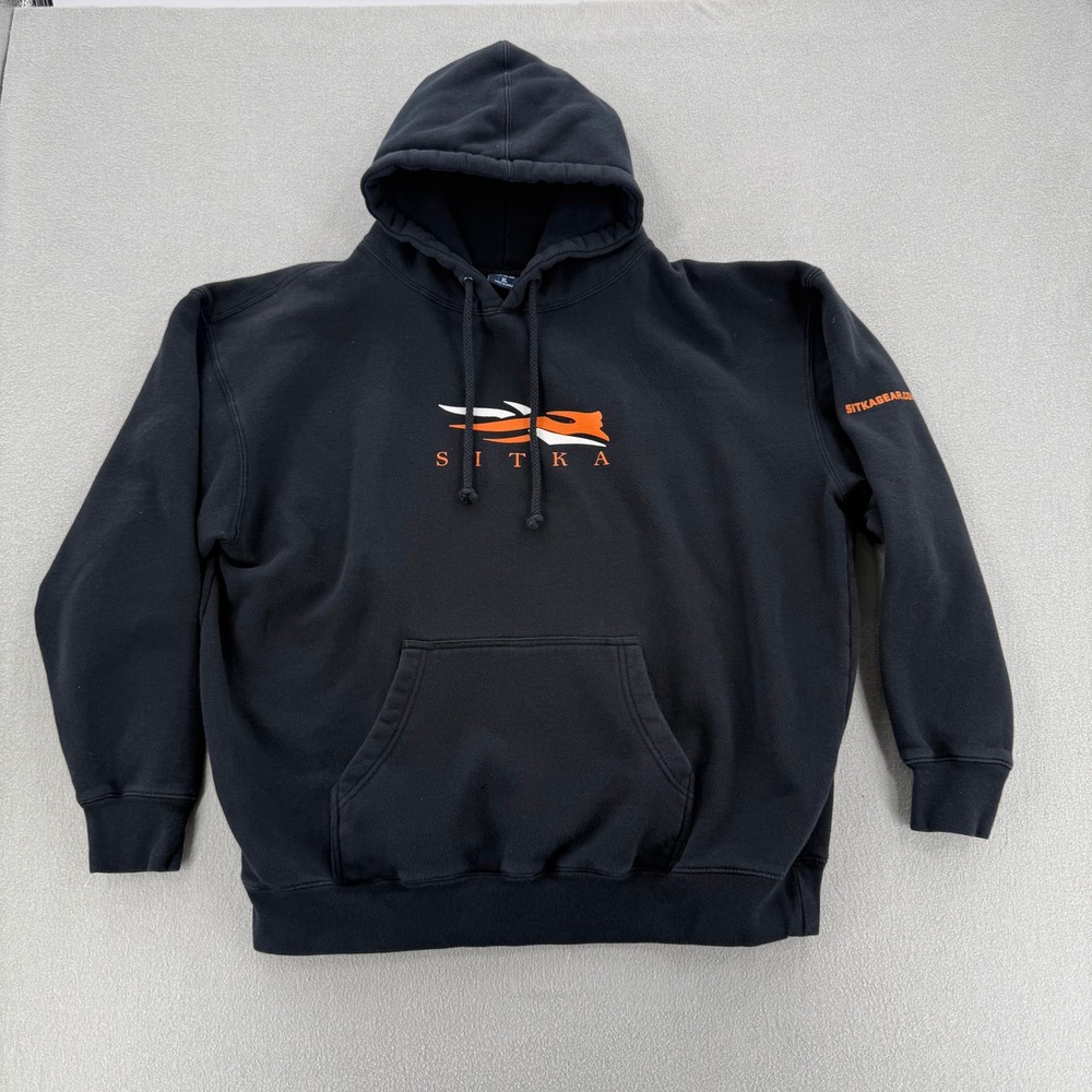 SITKA Outdoor Casual Logo Hunting Black Pullover Hoodie Sweatshirt Mens XL